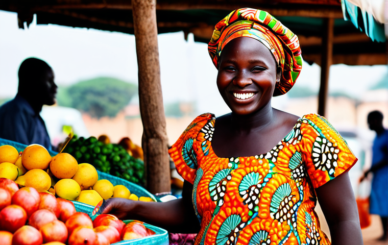 **

"A smiling Gambian woman in traditional, vibrant West African clothing, fully clothed, selling fruit at a bustling local market. Safe for work, appropriate content, professional, family-friendly, perfect anatomy, well-formed hands, correct proportions, natural pose, high quality, colorful background, shallow depth of field."

**