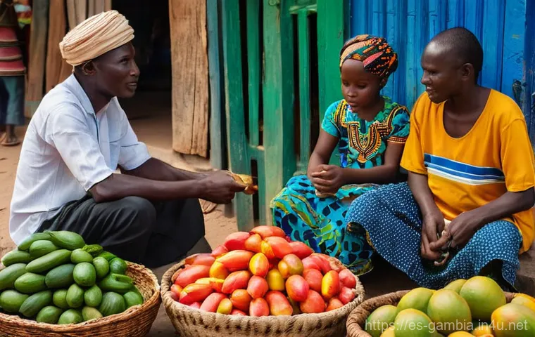감비아와 기니비사우 비교 - **Prompt 1: Vibrant Gambian Market Scene**
    "A bustling, vibrant open-air market in a Gambian tow...