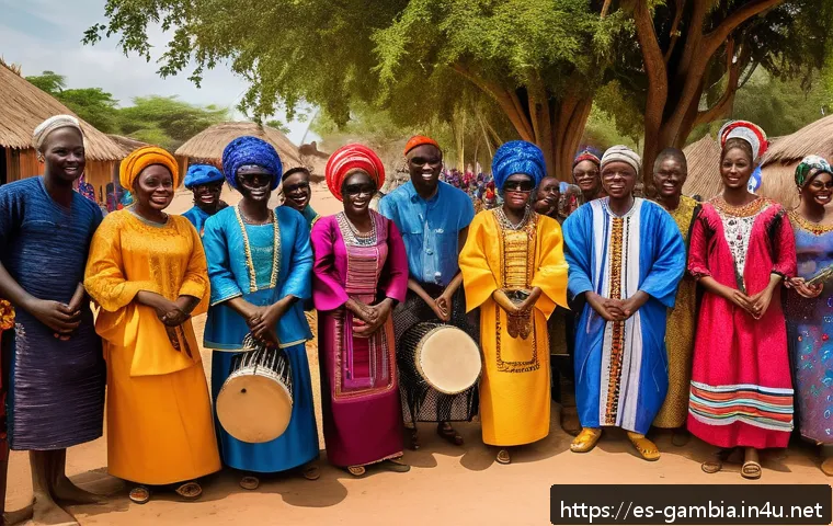 감비아와 서아프리카 여행 계획 - A vibrant scene of a traditional Gambian festival in a village square during daytime, featuring loca...