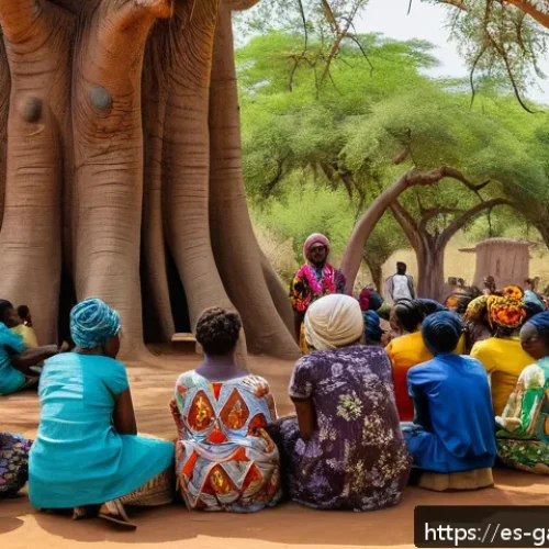 감비아와 유엔 관계 - A vibrant rural West African community classroom scene where diverse local adults and youth particip...