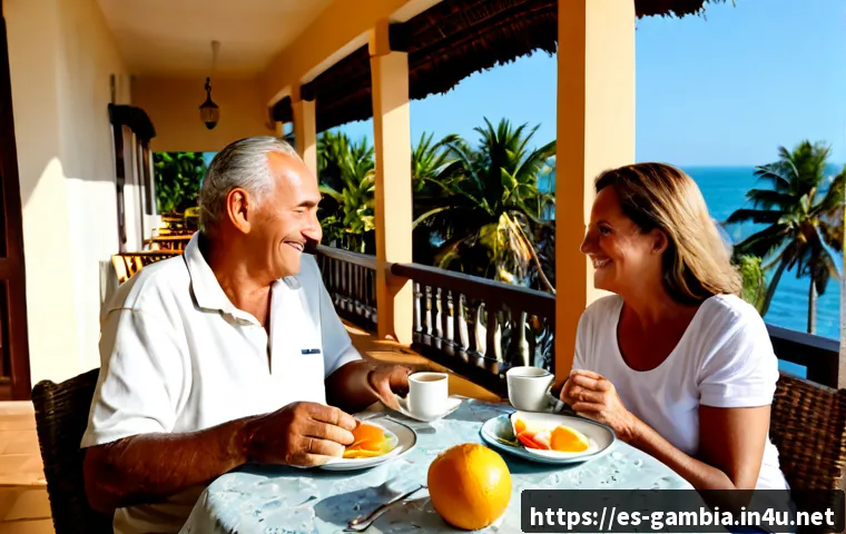 Home 17 감비아에서 은퇴 후 생활 - Photorealistic peaceful retirement lifestyle in coastal Gambia, a smiling older Spanish-speaking cou...